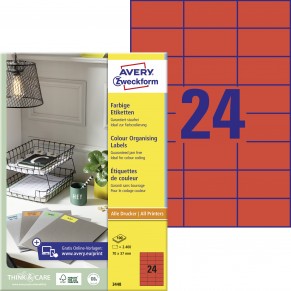 AVERY ZWECKFORM Organisationsetiketten 3448 2.400 Stück 70 x 37 mm rot