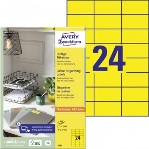 AVERY ZWECKFORM Organisationsetiketten 3451 2.400 Stück 70 x 37 mm gelb