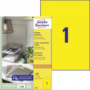 AVERY ZWECKFORM Organisationsetiketten 3473 100 Stück 210 x 297 mm gelb