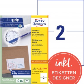 AVERY ZWECKFORM Universaletiketten ultragrip 3655-200 440 Stück 210 x 148 mm weiß