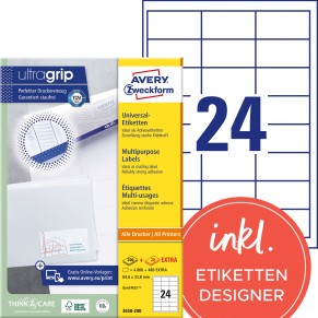 AVERY ZWECKFORM Universaletiketten ultragrip 3658-200 5.280 Stück 64,6x33,8 mm weiß