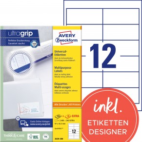 AVERY ZWECKFORM Universaletiketten ultragrip 3659-200 2.640 Stück 97 x 42,3 mm weiß