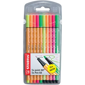 STABILO Filzstift Pen 68 und Fineliner Point 88 10 Stück im Etui mehrere Farben