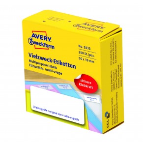 AVERY ZWECKFORM Vielzwecketiketten 3833 250 Stück 50 x 19 mm weiß