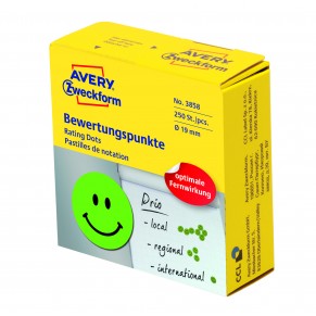 AVERY ZWECKFORM Bewertungspunkte 3858 250 Stück „positiv“ permanent Ø 19 mm grün