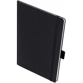 LEYKAM Notizbuch Denkzettel Tablet-Format 192 Seiten mit Elastikband kariert und perforiert 190 x 250 mm schwarz/schwarz