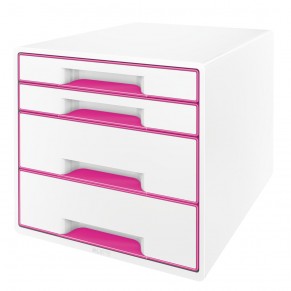 LEITZ Schubladenbox WOW Cube 5213 mit 4 Laden weiß/pink