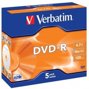 VERBATIM DVD+R 5 Stück 4,7GB 16x Jewel Case