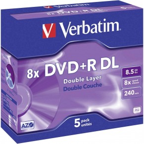 VERBATIM DVD+R 5 Stück 8,5 GB 8x Jewelcase