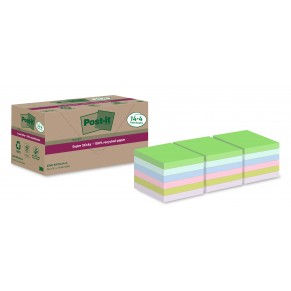 POST-IT® Haftnotizen Super Sticky Recycling 654SSCOL 18 Blöcke à 70 Blatt 76 x 76 mm sortiert