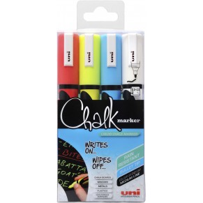 UNI-BALL Kreidemarker Uni Chalk 4 Stück mit Rundspitze 1,8-2,5 mm farbig sortiert