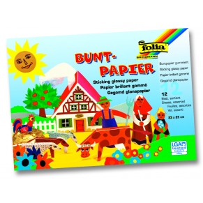 FOLIA Buntpapierheft 23 x 25 cm 12 Blatt gummiert farbig sortiert