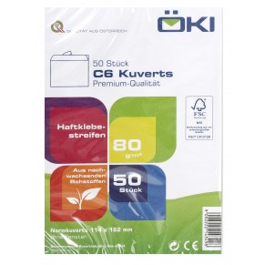 ÖKI Kuvert Classic C6-ÖF/CLA80 50 Stück C6 mit Haftstreifen ohne Fenster 80 g/m² weiß