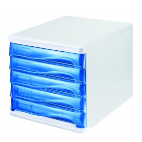 HELIT Schubladenbox 5 Fächer blau transparent