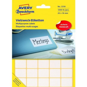 AVERY ZWECKFORM Vielzwecketiketten 3318 1.200 Stück 22 x 18 mm weiß