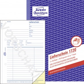 AVERY ZWECKFORM Lieferschein 1720 A5 2 x 40 Blatt selbstdurchschreibend