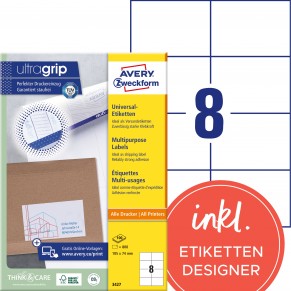 AVERY ZWECKFORM Universaletiketten ultragrip 3427 800 Stück 105 x 74 mm weiß