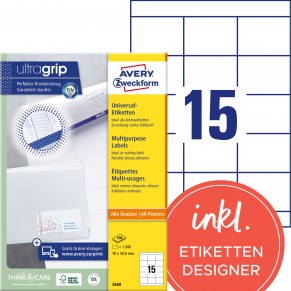 AVERY ZWECKFORM Universaletiketten ultragrip 3669 1.500 Stück 70 x 50,8 mm weiß