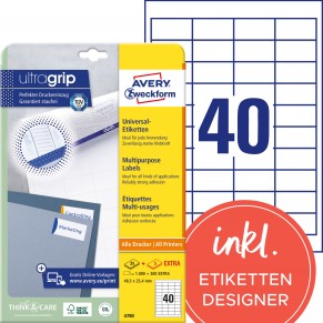 AVERY ZWECKFORM Universaletiketten ultragrip 4780 1.200 Stück 48,5 x 25,4 mm weiß