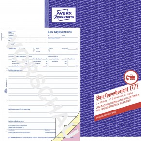 AVERY ZWECKFORM Bautagesbericht 1777 A4 3 x 40 Blatt selbstdurchschreibend