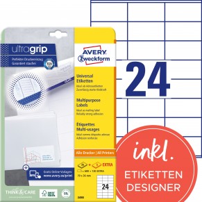 AVERY ZWECKFORM Universaletiketten ultragrip 3490 720 Stück 70 x 37 mm weiß