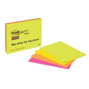 POST-IT® Haftnotizen 6845-SSP Super Sticky Meeting Notes 4 Blöcke à 45 Blatt 152 x 203 mm farbig sortiert