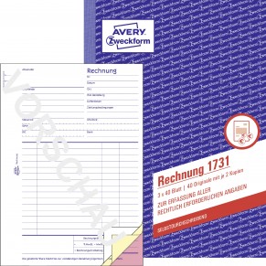 AVERY ZWECKFORM Rechnung 1731 A5 hoch 3x40 Blatt