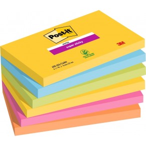 POST-IT® Haftnotizen Super Sticky 655-6SS-CARN 6 Blöcke à 90 Blatt 76 x 127 mm mehrfarbig