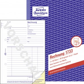 AVERY ZWECKFORM Rechnung 1733 A5 2x40 Blatt selbstdurchschreibend