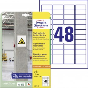 AVERY ZWECKFORM Papieretiketten L7873-20 960 Stück stark haftend 45,7 x 21,2 mm weiß