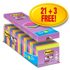 POST-IT® Haftnotizen Super Sticky 654SE24P 24 Blöcke à 90 Blatt 76 x 76 mm farbig sortiert 