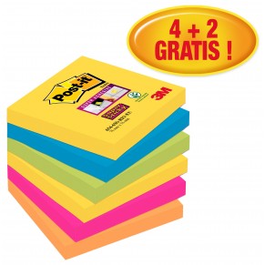 POST-IT® Haftnotizen Super Sticky 6546SR 6 Blöcke à 90 Blatt 76 x 76 mm farbig sortiert