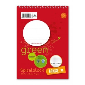 URSUS GREEN Spiralblock DIN A6 48 Blatt kariert