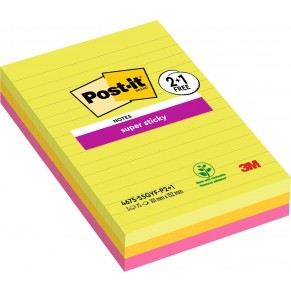 POST-IT® Haftnotizen Super Sticky Notes 4675-SSGYF 3 Blöcke à 75 Blatt 101 x 152 mm farbig sortiert