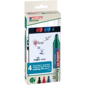 EDDING Flipchartmarker EcoLine 32 4 Stück mit Keilspitze 1-5 mm farbig sortiert