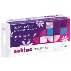 SATINO Toilettenpapier Prestige 64 Rollen à 150 Blatt 3-lagig mit Kamilleduft hochweiß