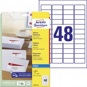 AVERY ZWECKFORM Adressetiketten J4791-25 1.200 Stück 45,7 x 21,2 mm weiß