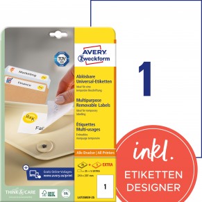 AVERY ZWECKFORM Universaletiketten L4735REV-25 30 Stück 210 x 297 mm weiß