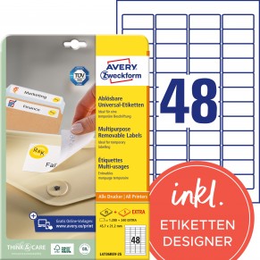 AVERY ZWECKFORM Universaletiketten L4736REV-25 1.440 Stück 45,7 x 21,2 mm weiß