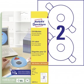 AVERY ZWECKFORM CD-Etiketten L6015-25 50 Stück Ø 117 mm weiß