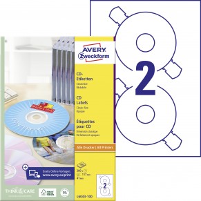 AVERY ZWECKFORM CD-Etiketten L6043-100 200 Stück Ø 117 mm weiß