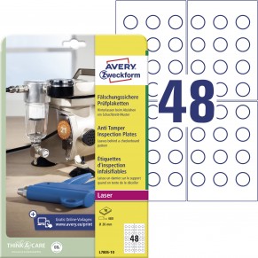 AVERY ZWECKFORM Prüfplaketten L7805-10 480 Stück fälschungssicher Ø 20 mm weiß