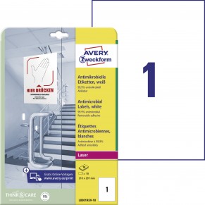 AVERY ZWECKFORM Antimikrobielle Etiketten L8001REV-10 10 Etiketten DIN A4 wiederablösbar 210 x 297 mm weiß