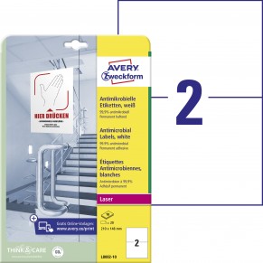 AVERY ZWECKFORM Antimikrobielle Etiketten L8002-10 20 Etiketten DIN A5 permanent haftend 210 x 148 mm weiß