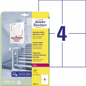 AVERY ZWECKFORM Antimikrobielle Etiketten L8003REV-10 40 Etiketten wiederablösbar 105 x 148 mm weiß