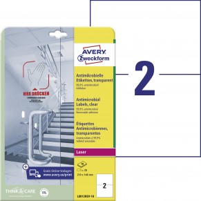 AVERY ZWECKFORM Antimikrobielle Etiketten L8012REV-10 20 Etiketten DIN A5 wiederablösbar 210 x 148 mm transparent