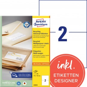 AVERY ZWECKFORM Recyclingetiketten LR3655 200 Stück 210 x 148 mm naturweiß