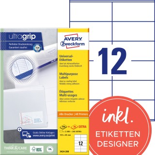 AVERY ZWECKFORM Universaletiketten ultragrip 3424-200 2.640 Stück 105x48 mm weiß