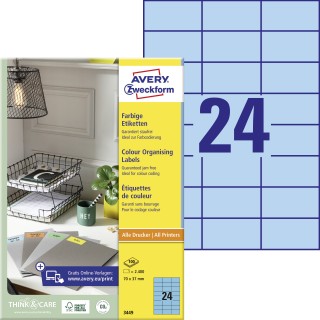 AVERY ZWECKFORM Organisationsetiketten 3449 2.400 Stück 70 x 37 mm blau