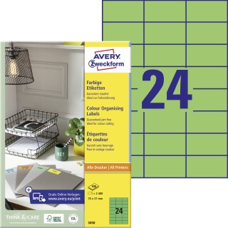 AVERY ZWECKFORM Organisationsetiketten 3450 2.400 Stück 70 x 37 mm grün